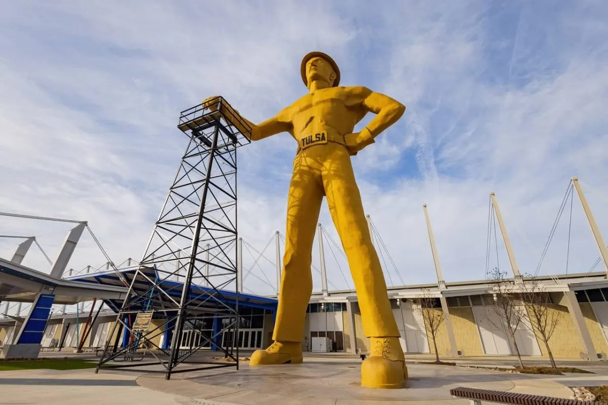Golden Driller Statue on Route 66 in Tulsa
