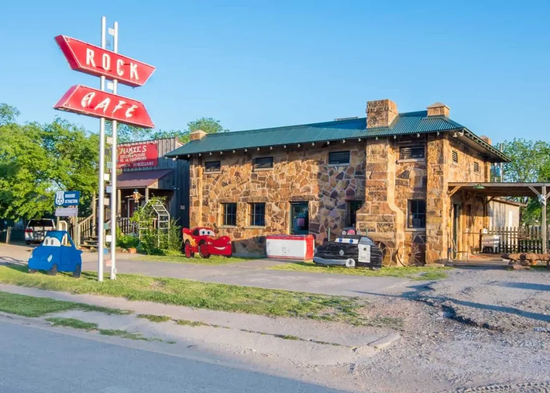 Historic Rock Cafe and Neon Sign on Route 66